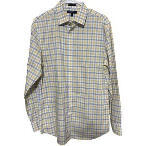 Banana Republic Button-Down Shirt Yellow Plaid Grant Fit sz L Cotton